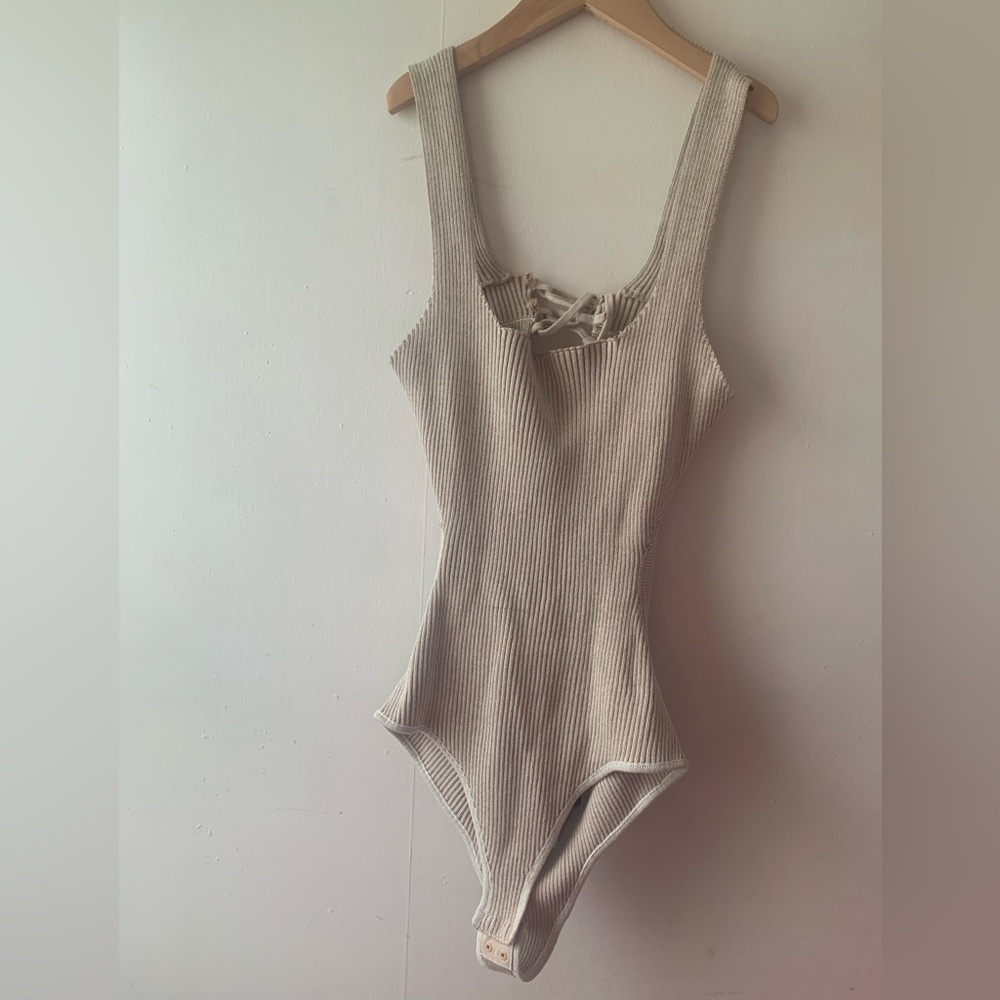 JLUXLABEL Ribbed Bodysuit - Beige